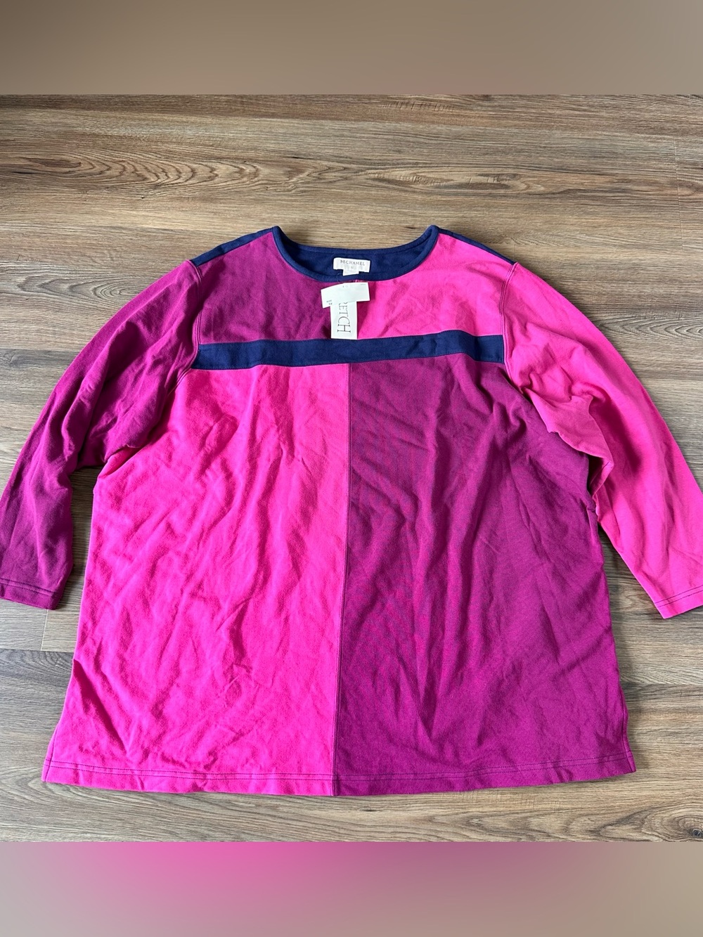 Bechamel Long Sleeve Tunic Top Shirt Pink Blue Plus 3X Stretch Preppy Casual NWT